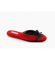 women's slippers SPIGA  regal red suede (black flower & ribbon)